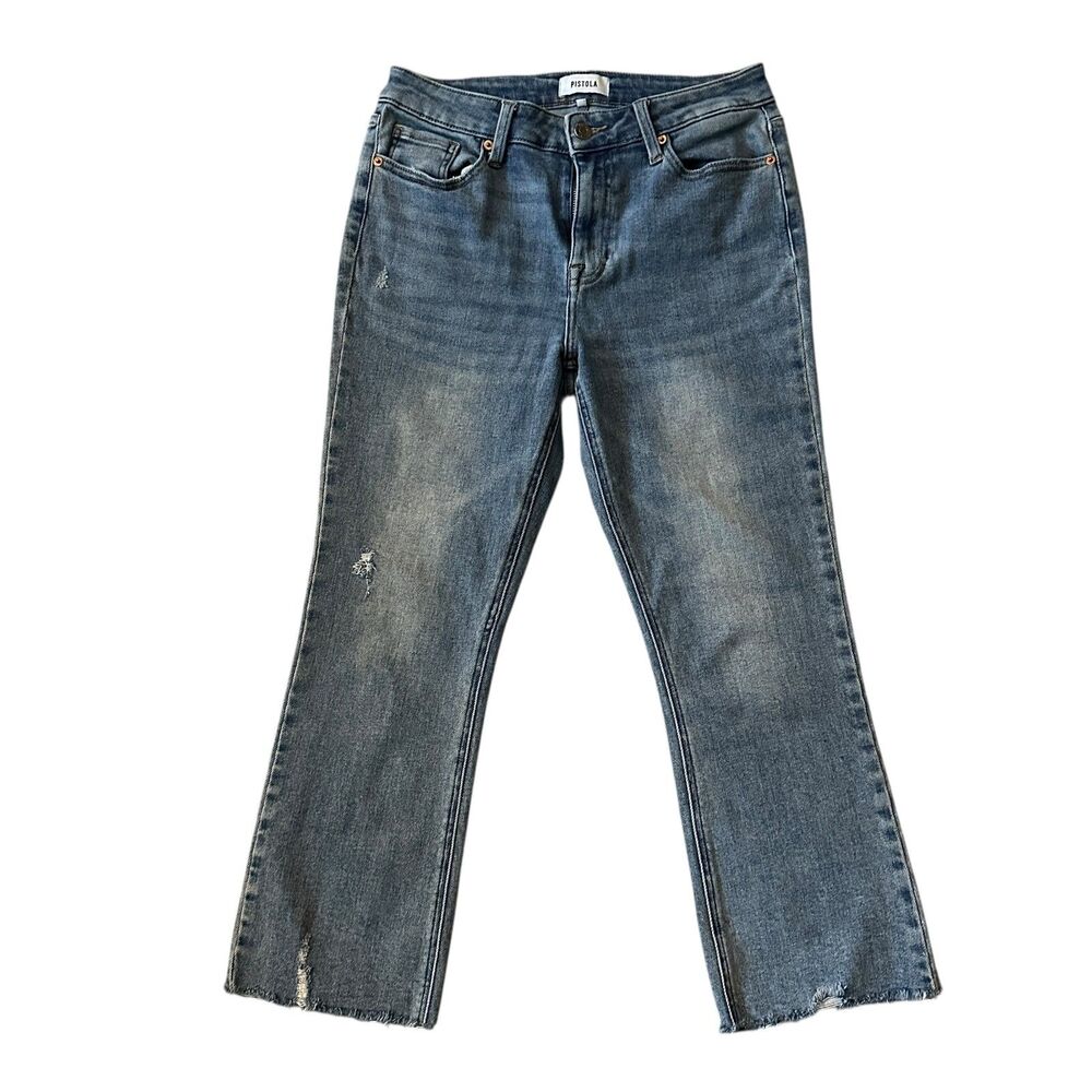 Pistola Women's Cropped Stretchy Distressed Straight Leg Jeans Size 28